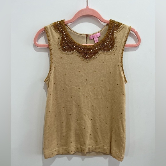 LILLY PULITZER gold beaded knit tank - size M - Picture 4 of 12